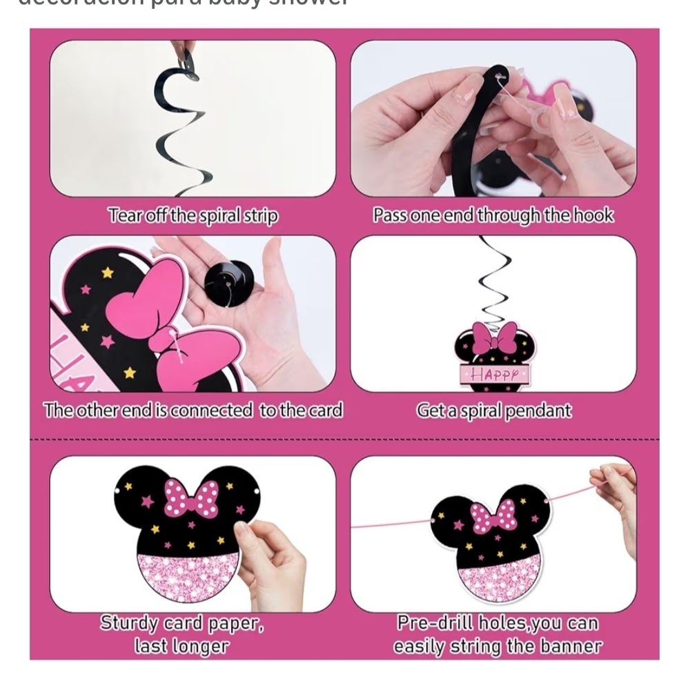 47-pcs Mouse Pink Birthday Party Decorations. - Picture 2 of 13